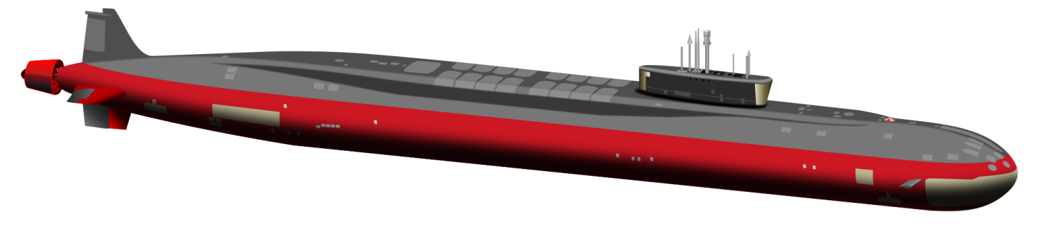 a red and black submarine