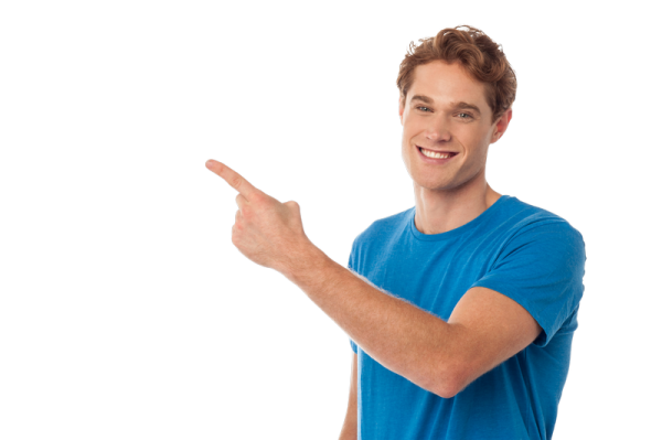 a man wearing a blue t - shirt