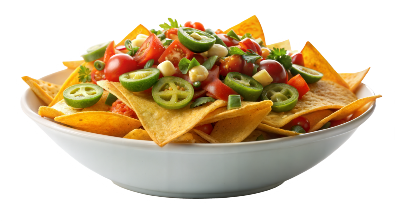 a bowl filled with chips and vegetables