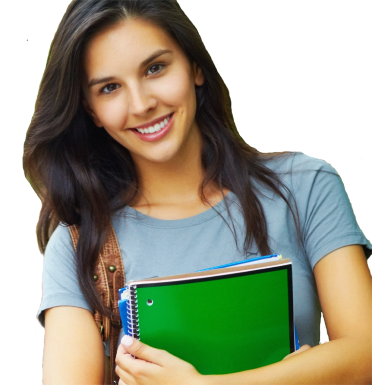 a girl holding a book and smiling at the camera