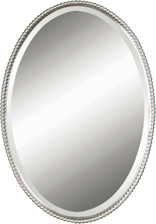 a round mirror with bea trim around the edge