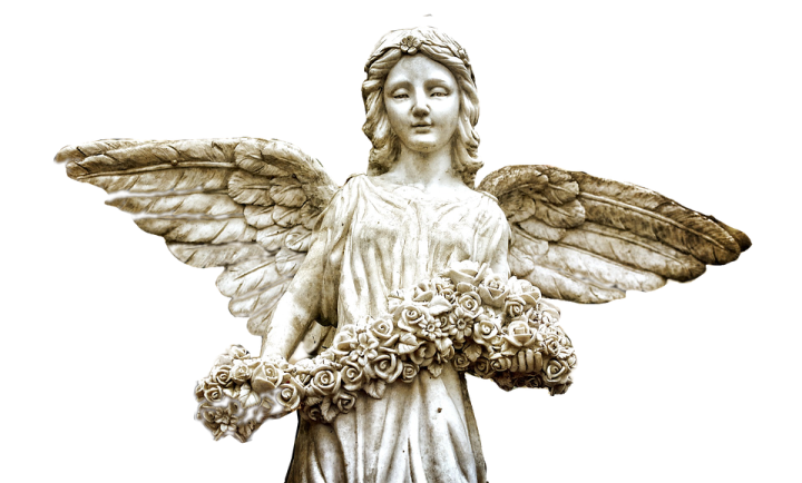 a statue of an angel holding flowers