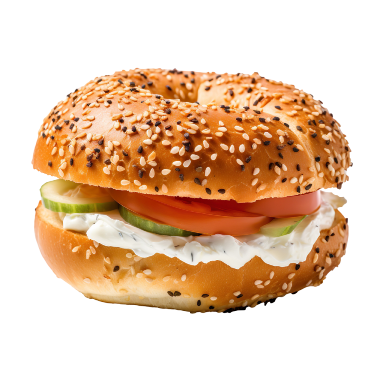 a close up of a bagel on a white background