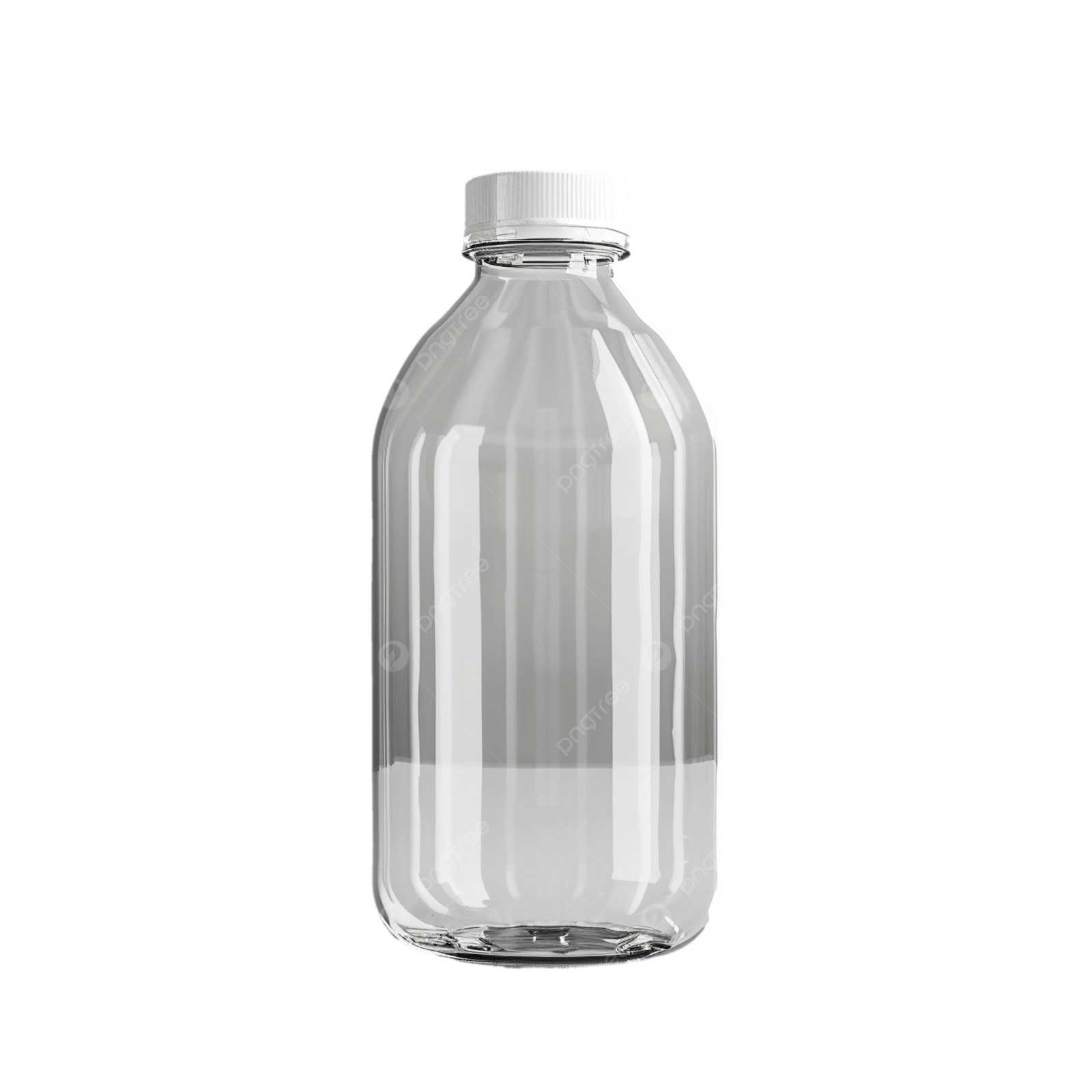 a clear glass bottle with a white cap