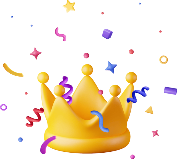 a yellow crown is surrounded by confections
