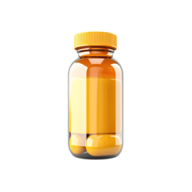 a bottle filled with orange pills