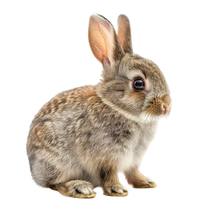 a small rabbit sitting on a white background