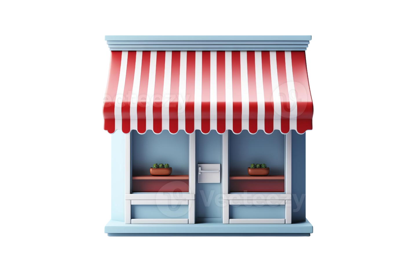 a small store with red and white awnings