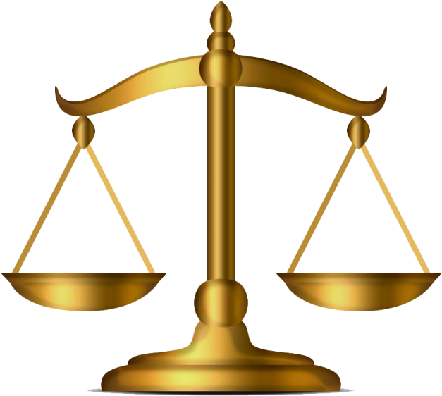a gold balance scale on white background