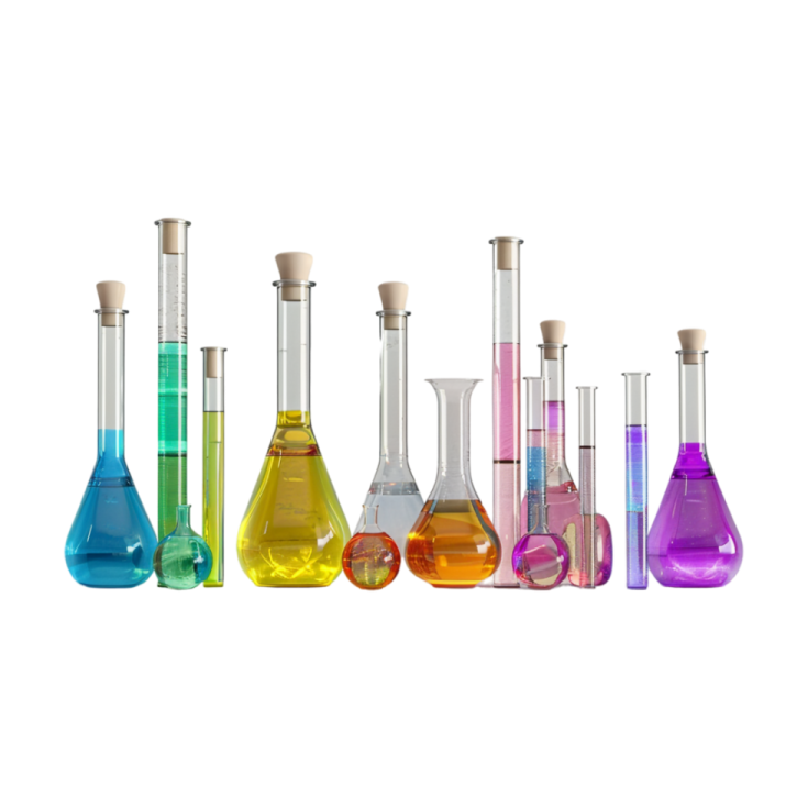 a row of test tubes filled with colored liquids