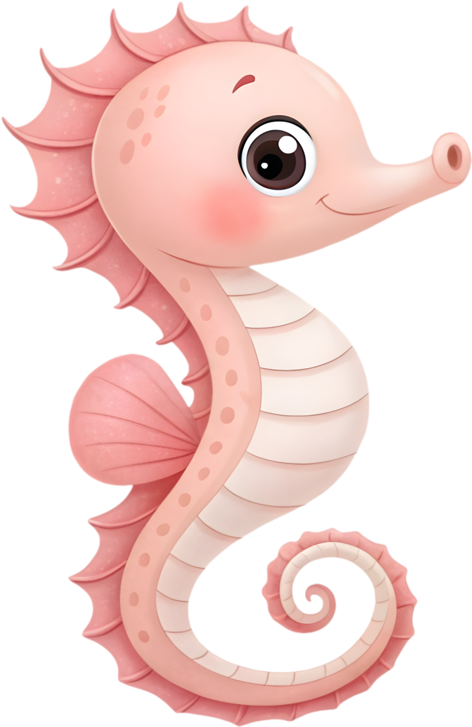 a cartoon seahorse with pink hair and big eyes