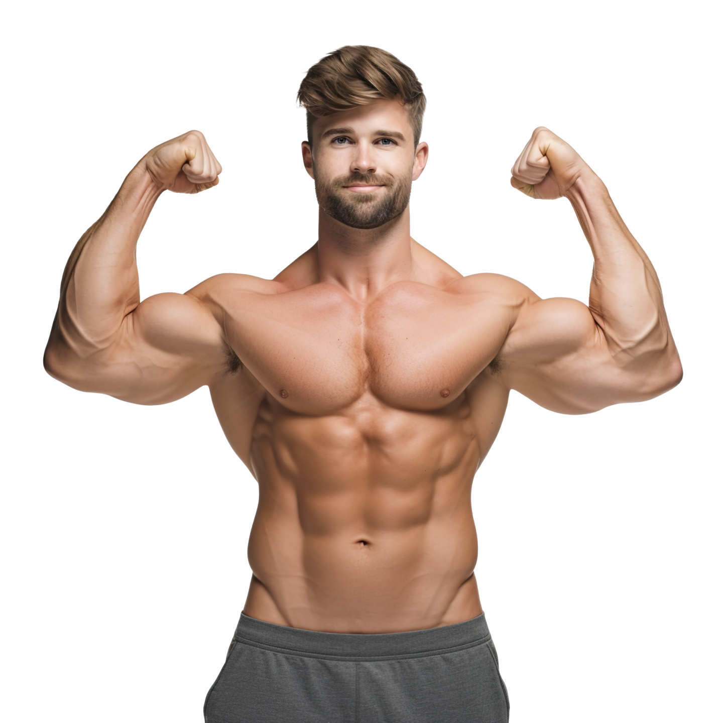 a shirtless man flexing his muscles