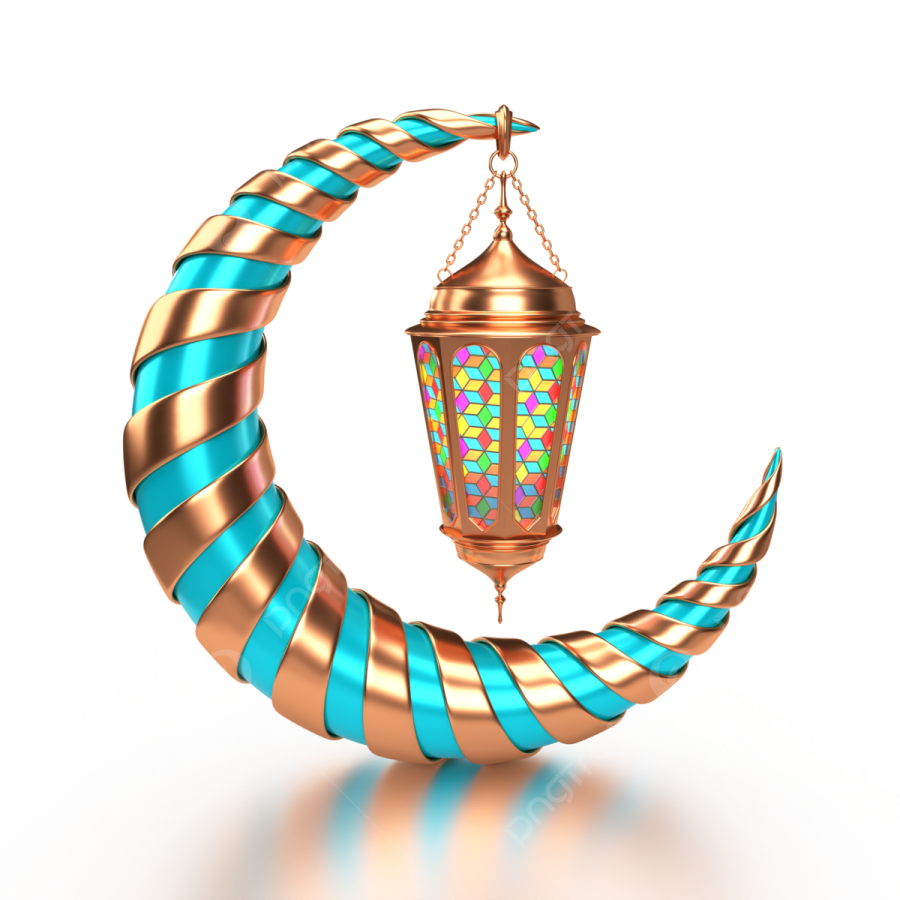 a crescent with a lantern hanging from it