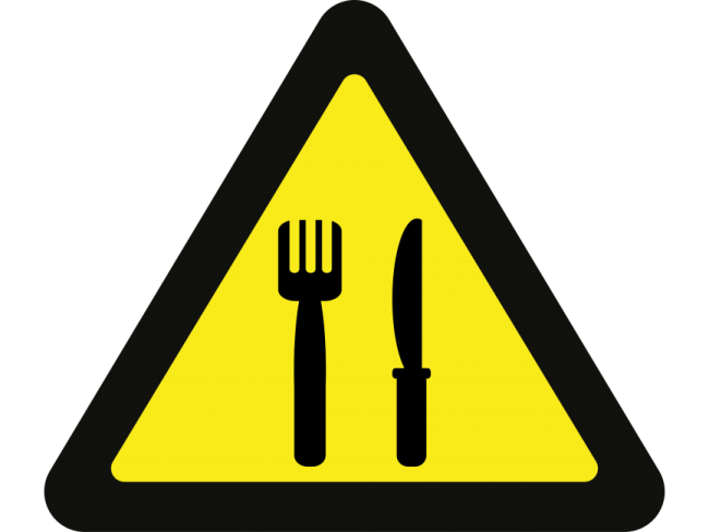 a sign with a fork and knife on it