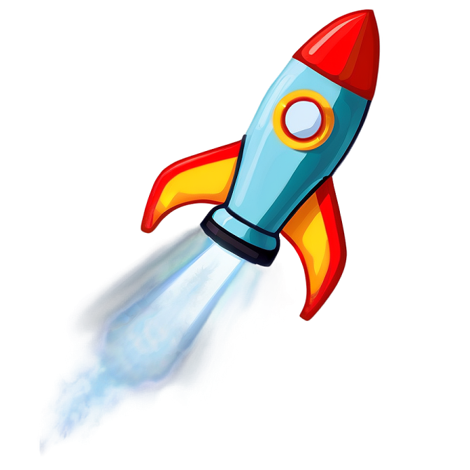 a red and blue rocket flying through the air