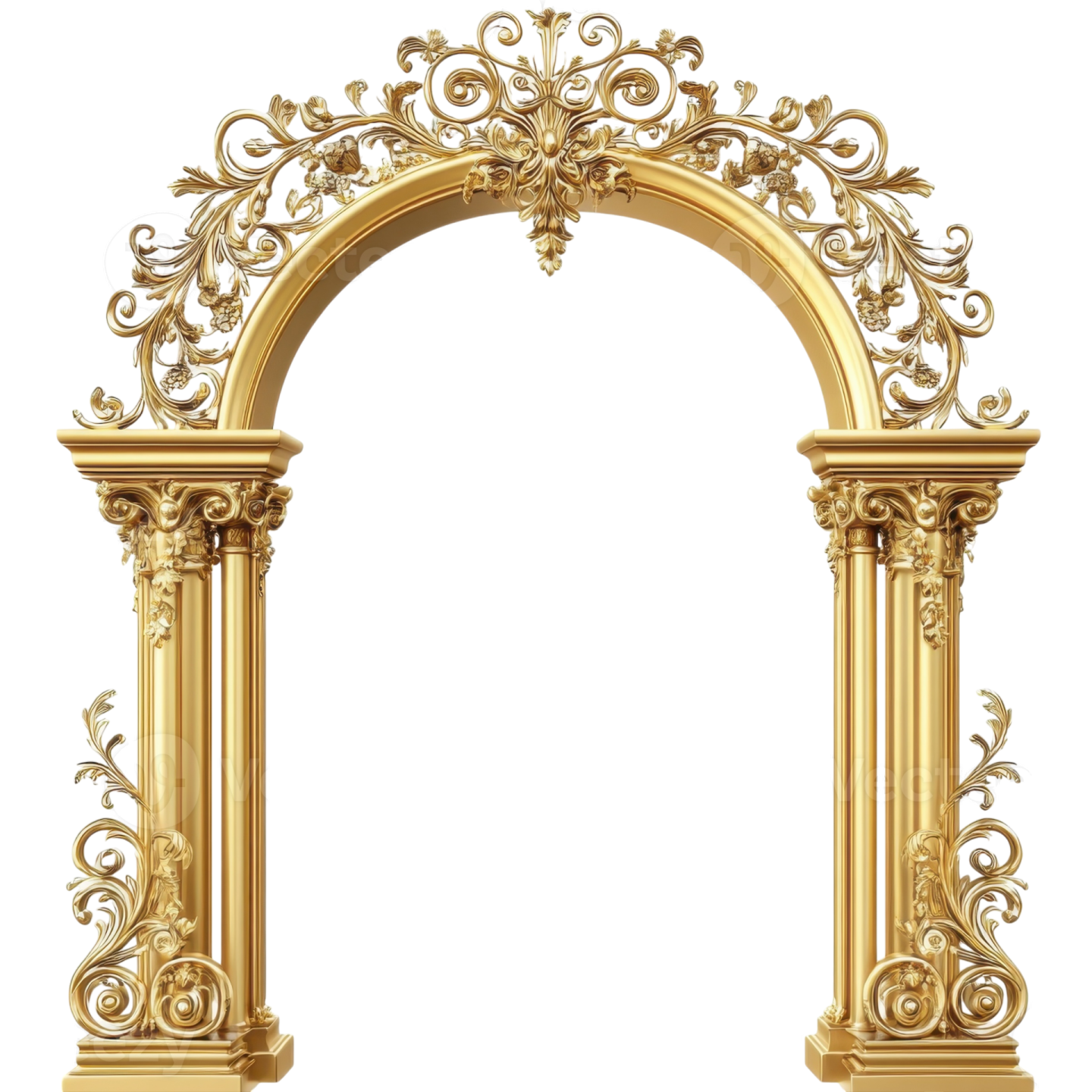 a golden arch with scrolls and flowers
