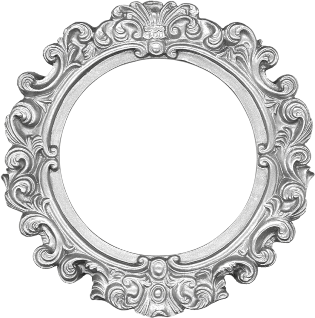 an ornate silver frame on a white background