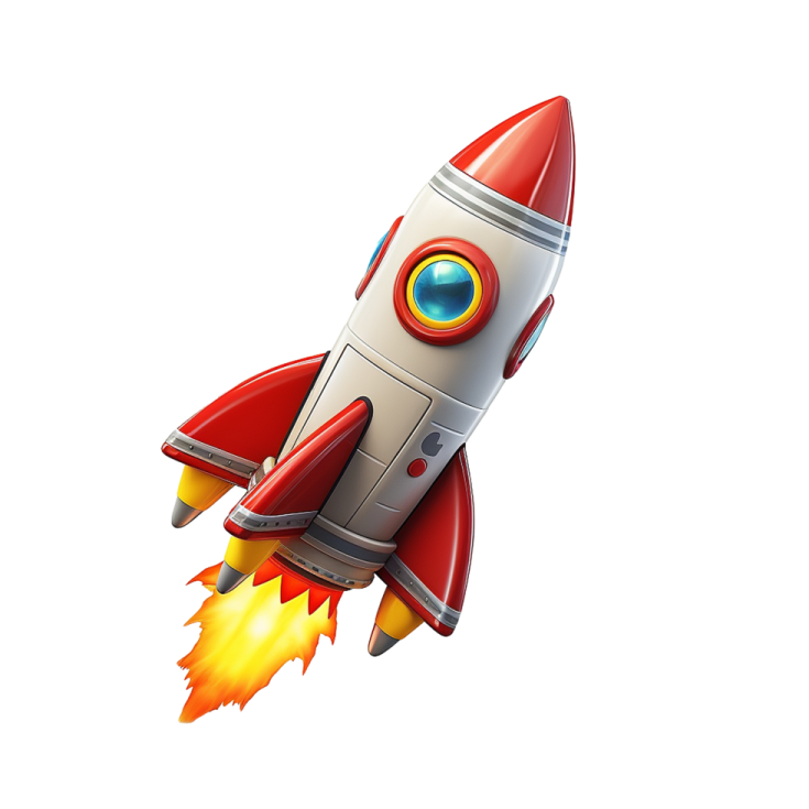 a red and white rocket is flying through the air