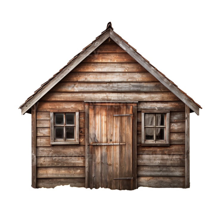 an old wooden house on a white background