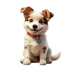 a small dog sitting on top of a white surface