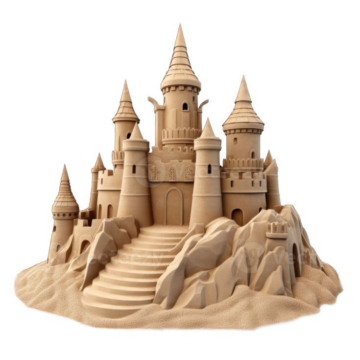 a sand castle on a white background