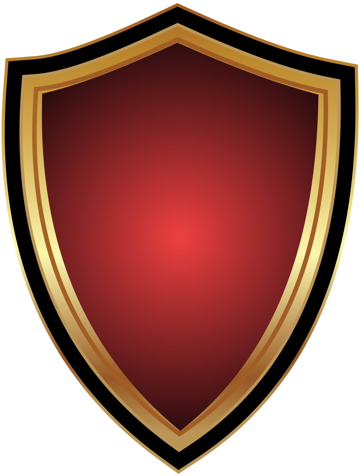 a red shield with gold trim