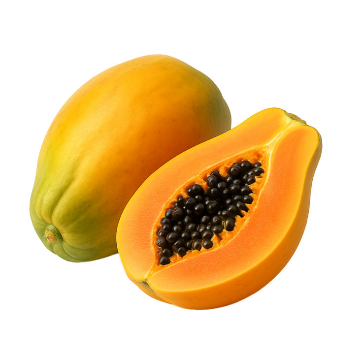 a close up of a mango and a piece of fruit