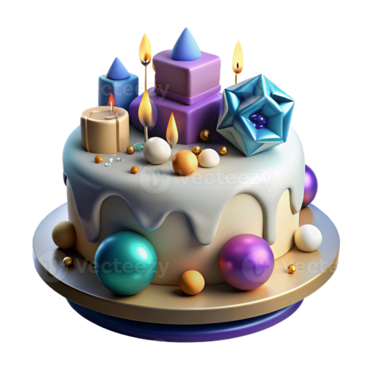 a birthday cake with candles and decorations