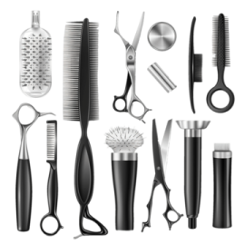 a bunch of different types of scissors and combs
