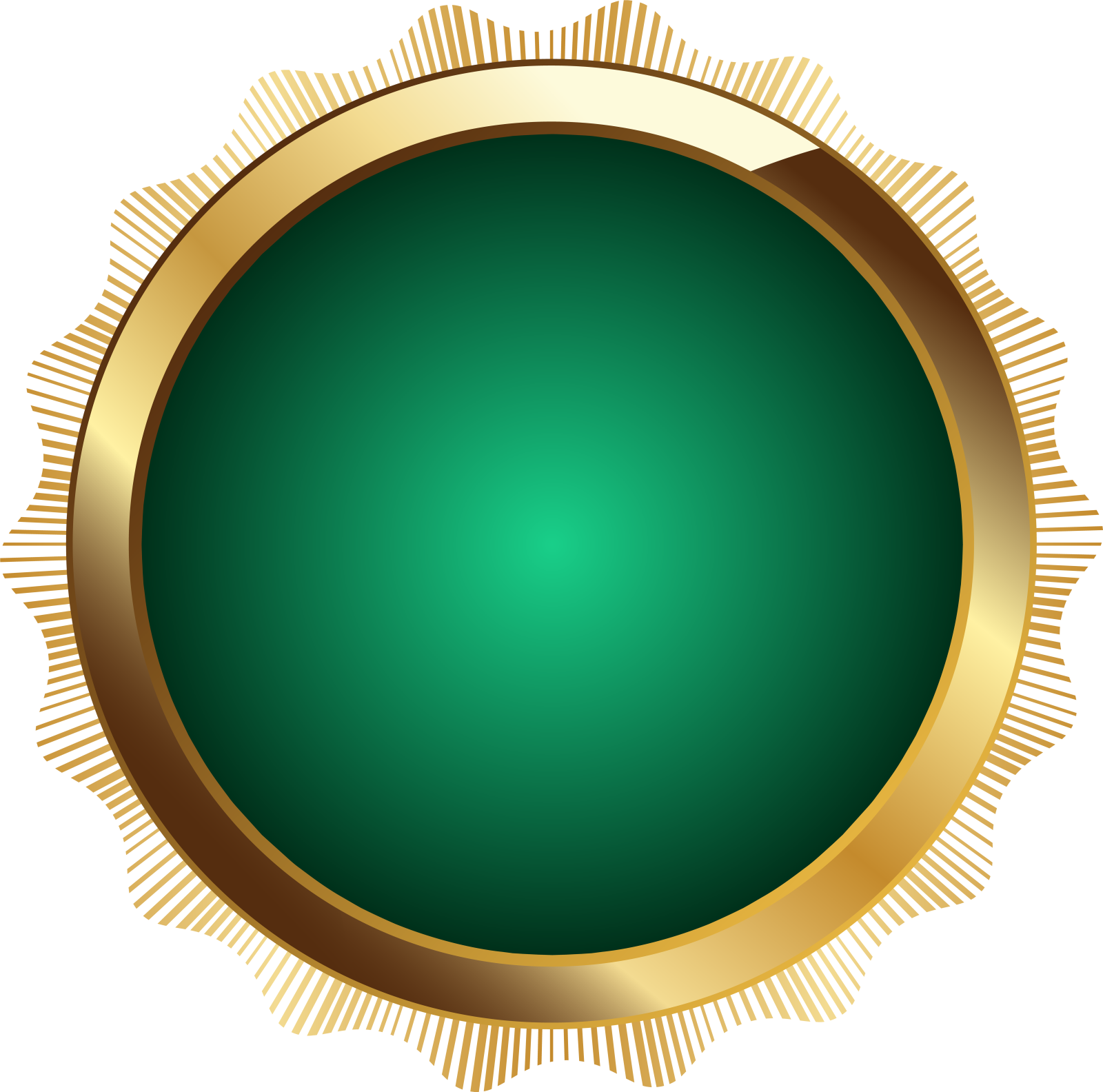 an image of a green and gold medal
