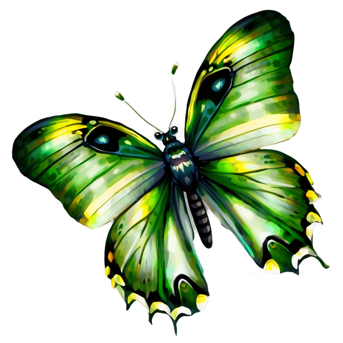 a green butterfly on a white background