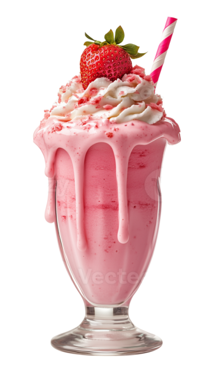 a strawberry milkshak with whipped cream and strawberries
