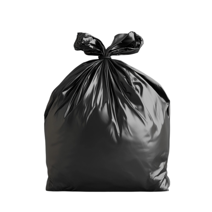 a black trash bag on a white background