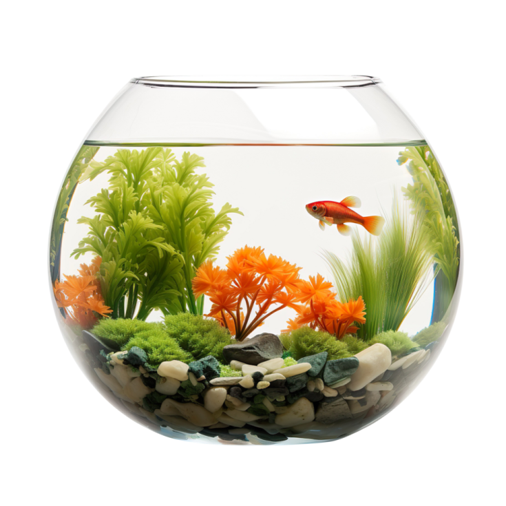a fish in an aquarium filled with plants and rocks