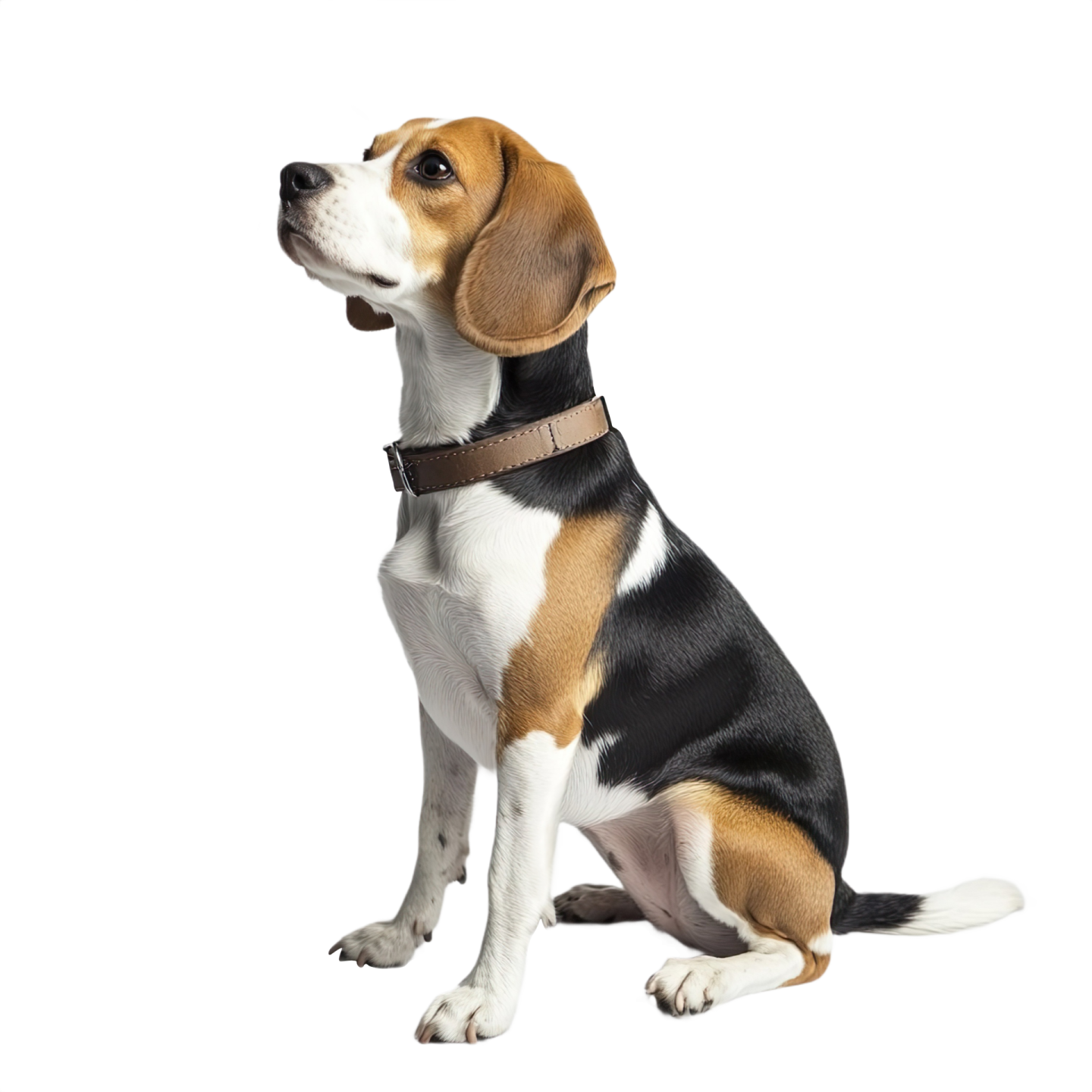 a beagle dog sitting on a white background