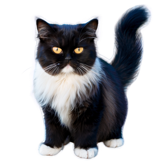 a black and white cat with yellow eyes