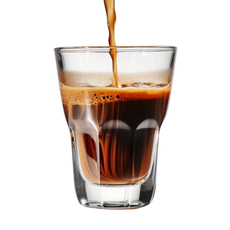a glass filled with coffee being poured into it