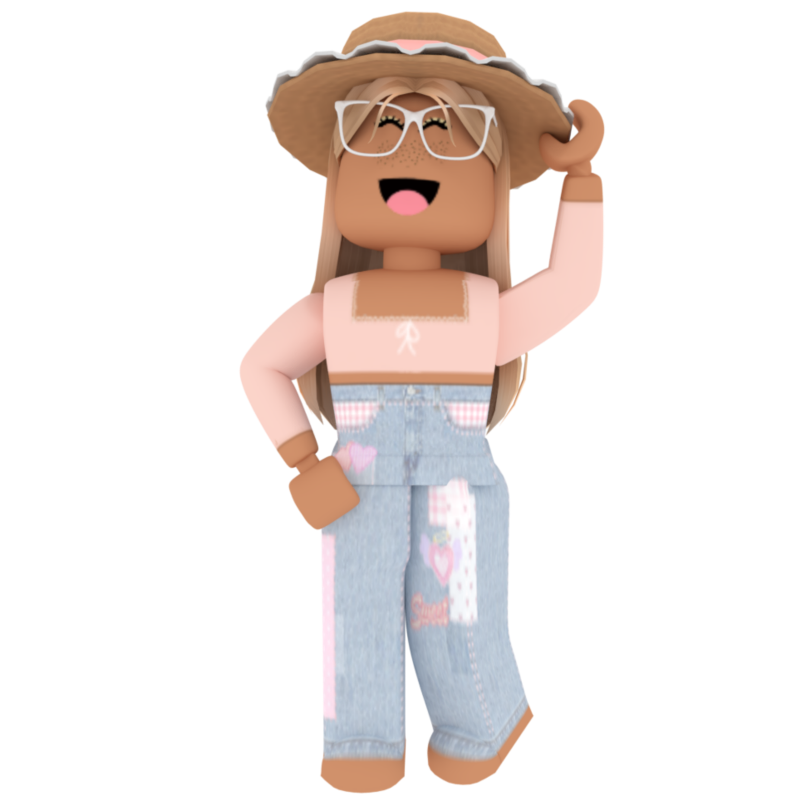 a cartoon character wearing overalls and a hat
