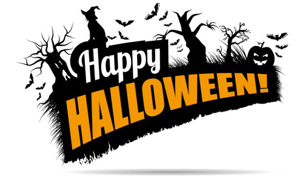 a happy halloween background with pumpkins and bats