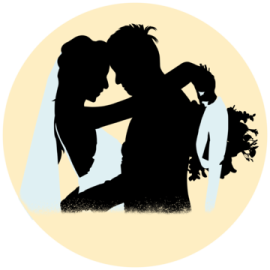 a silhouette of a bride and groom