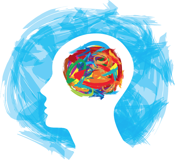 the silhouette of a person's head with colorful paint strokes on it