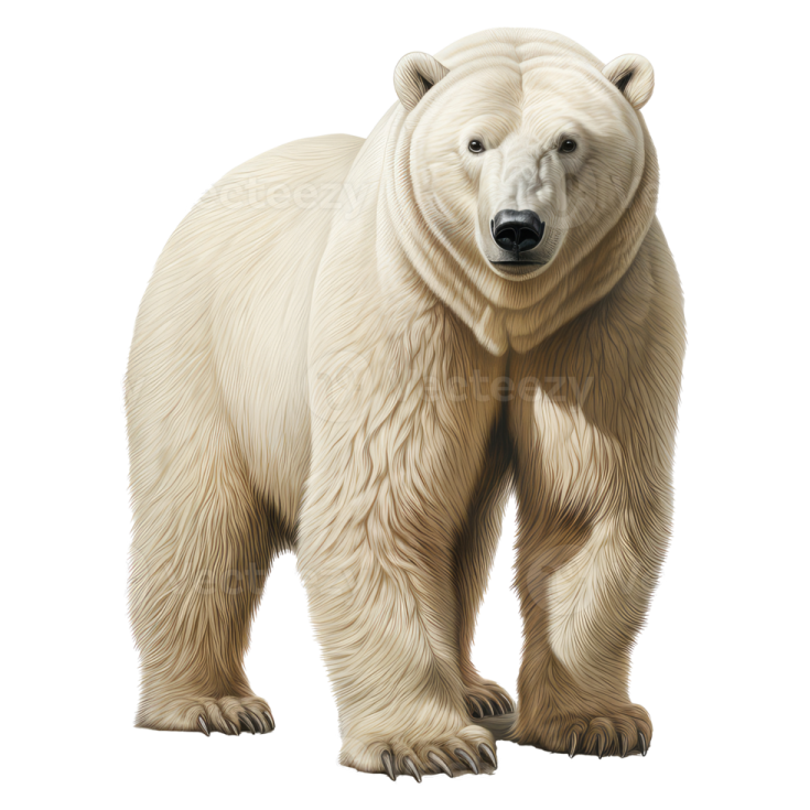 a polar bear standing in front of a white background