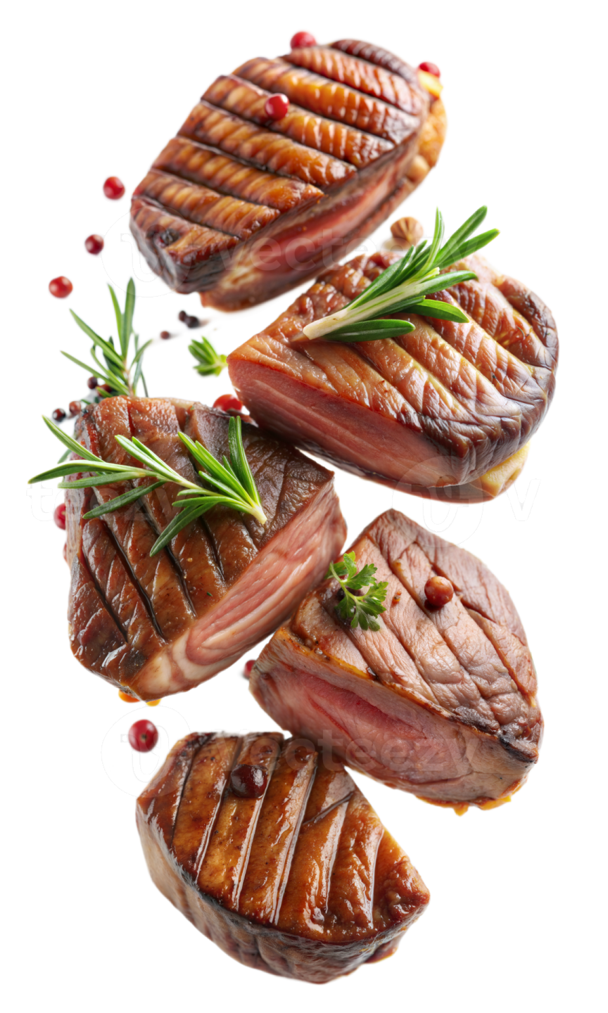 grilled pork with rosemary on a white background
