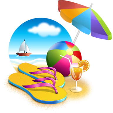 a pair of flip flops and an umbrella on the beach