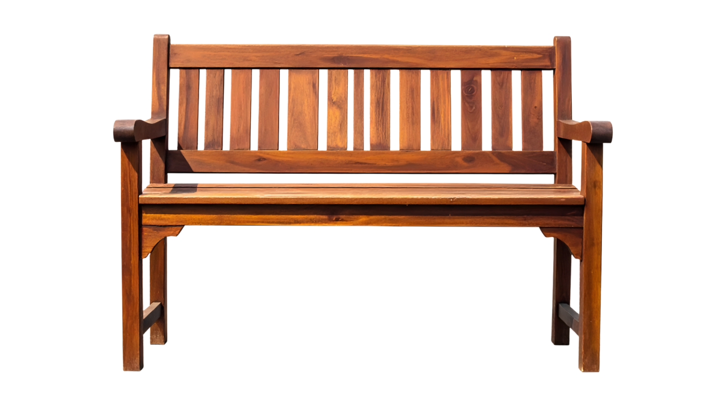 a wooden bench on a white background