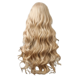 a blonde wig on a white background