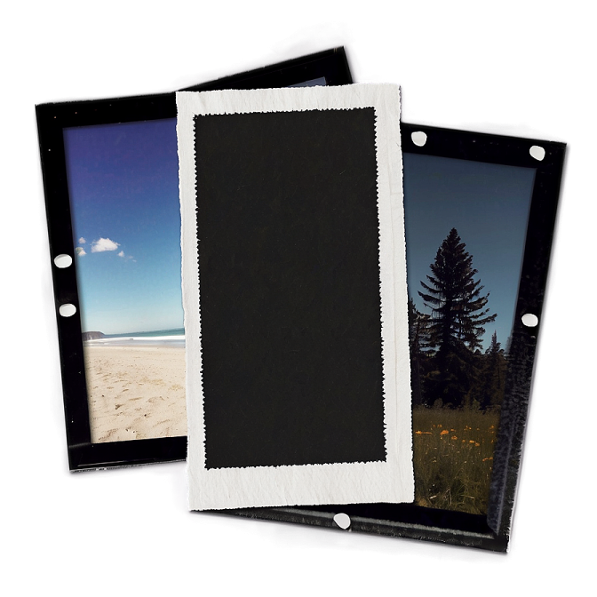 two polaroids on a white background