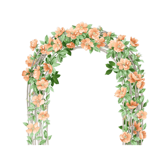 a floral arch with orange flowers
