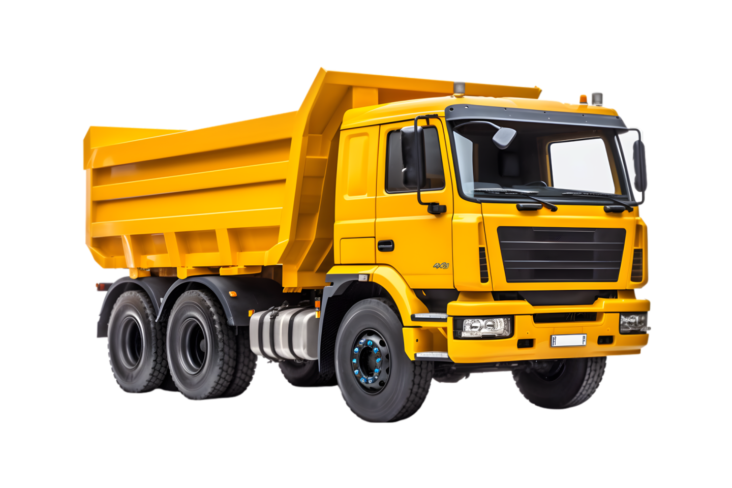 a yellow dump truck on a white background