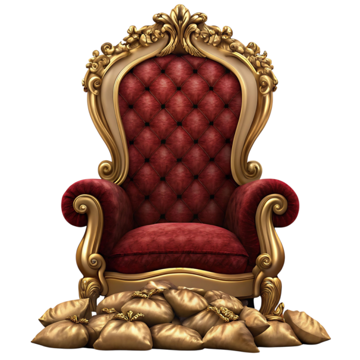 a red chair sitting on top of pillows